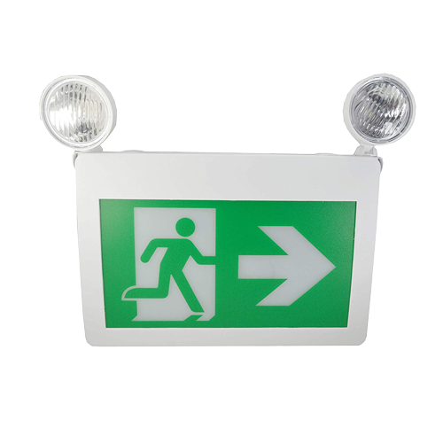MW LED Exit Sign CM-316 Running Man Thermoplastic Sign Combo Emergency Light LED with 2 Heads*LED 2W x 2, Left Right Battery Backup for 120 Minutes 120v/347v Universal mounting CSA Listed (CM-316)