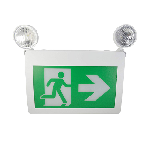 MW LED Exit Sign CM-316 Running Man Thermoplastic Sign Combo Emergency Light LED with 2 Heads*LED 2W x 2, Left Right Battery Backup for 120 Minutes 120v/347v Universal mounting CSA Listed (CM-316)