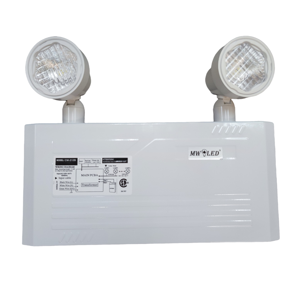 MW LED Emergency Lights with Remote Capabilities, Commercial Battery Unit Emergency Lights with 2 by 2 watts Head, 120v/347v Universal mounting CSA Listed (CM-212B)