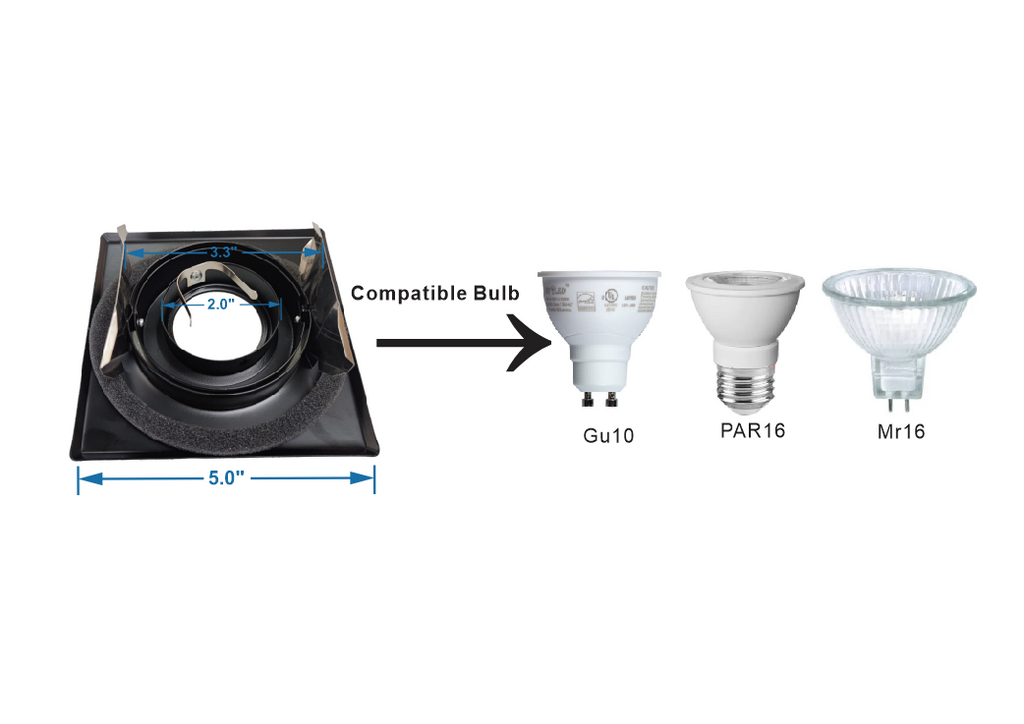 MW LED Recessed Lighting Trim with Gimbal (4" PAR16/MR16/GU10 Square, Black) for 4 1/4" Housing