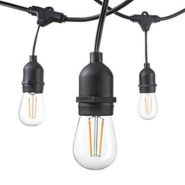 MW LED String Lights Outdoor 48ft with 15 Hanging IP65 Weatherproof Sockets and 2W LED 2700K S14 LED Bulbs,ETL Listed