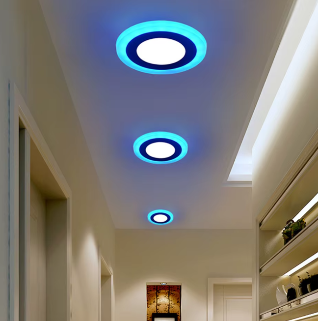 MW LED 6 Inch LED Panel Light Round Double Color (Cool White+Blue) 15W 5000K Recessed Slim Pot Light with Junction Box.