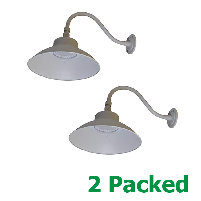 14inch 2-Packed White Gooseneck Barn Light LED Fixture for Indoor/Outdoor Use, 42W 4000K with Photocell, Adjustable Gooseneck Arm, ETL/cETL, Energy Star Listed