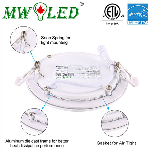 MW LED 4Inch  Recessed Slim Pot Light with Junction Box, Dimmable LED Recessed Ceiling Light/Potlight, 9W 750LM Cool White/5000K