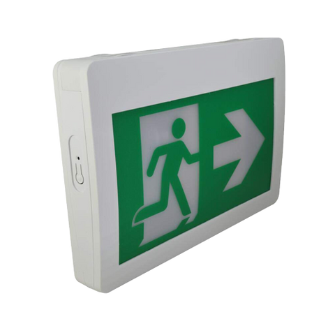 MW LED Exit Sign Running Man Thermoplastic Sign Combo Emergency Light LED Left Right Battery Backup for 120 Minutes 120v 347v Universal mounting CSA Listed (CM-126)