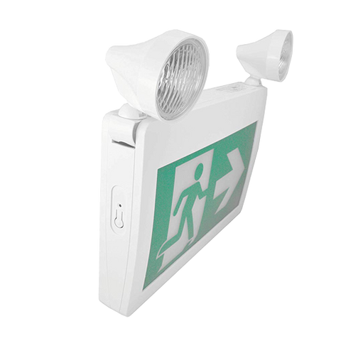 MW LED Exit Sign CM-316 Running Man Thermoplastic Sign Combo Emergency Light LED with 2 Heads*LED 2W x 2, Left Right Battery Backup for 120 Minutes 120v/347v Universal mounting CSA Listed (CM-316)