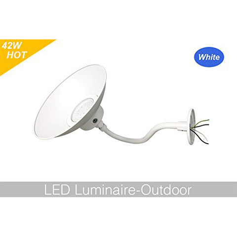14inch White Gooseneck Barn Light LED Fixture for Indoor/Outdoor Use, 42W 4000K with Photocell, Adjustable Gooseneck Arm, ETL/cETL, Energy Star Listed