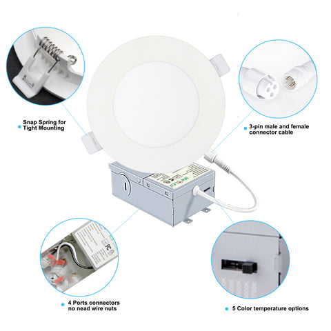 MW LED 4 Inch Dimmable LED Slim Pot Light , 9W 810LM 5CCT (2700K/3000K/3500K/4000K/5000K) Adjustable ETL Listed IC Rated Wet Locations