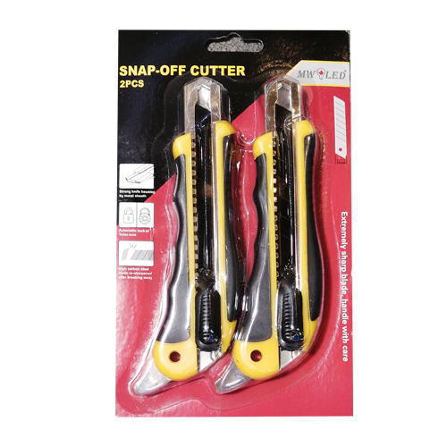 MW LED 18mm Utility Knife, Black Steel Blade Anti-Slip Rubber Grip SNAP-Off Cutter (2-Pack)