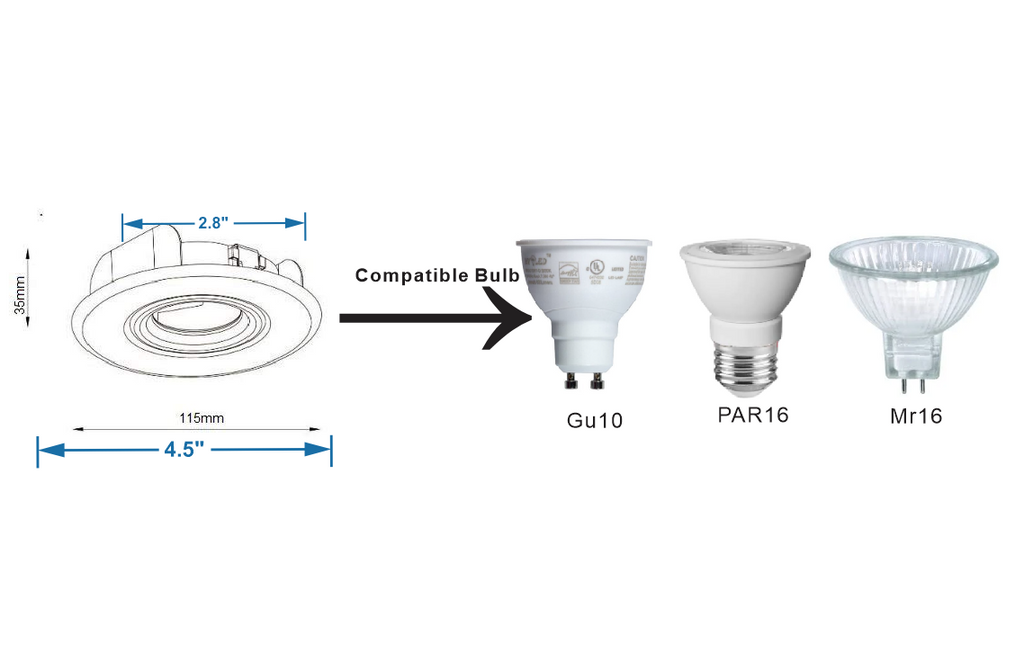 MW LED Recessed Lighting Trim with Gimbal (3.5" GU10 Round, Brushed Nickel) for 3 5/8" Housing