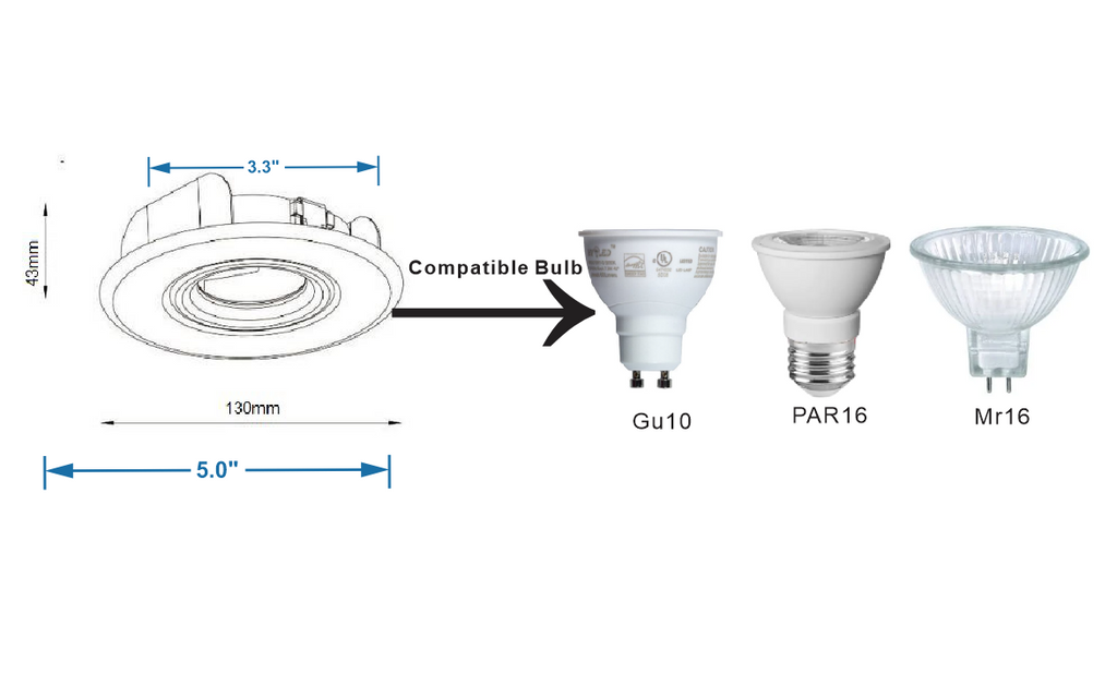 MW LED Recessed Lighting Trim with Gimbal (4" PAR16/MR16/GU10 Round, Matte White) for 4 1/4" Housing