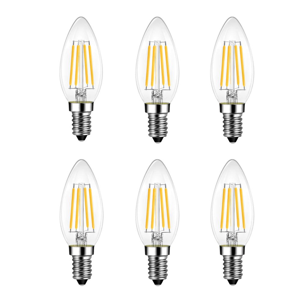 MW LED 6-Packed B11 Filament Bulb 4.W (40W Equivalent) 400 Lumens E12 Candelabra LED 2700K Warm White Candle Light Bulbs