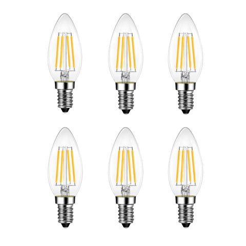 MW LED 6-Packed B11 Filament Bulb 4.W (40W Equivalent) 400 Lumens E12 Candelabra LED 2700K Warm White Candle Light Bulbs