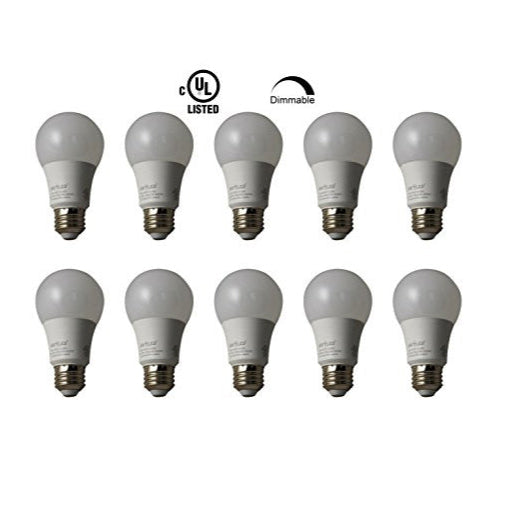 MW LED 9W LED A19 E26 Bulb CUL-Listed Dimmable (60-Watt Equivalent), 800 Lumens, Medium Screw Base, 350° Beam Angle - (10 Packed) Daylight 5000K)