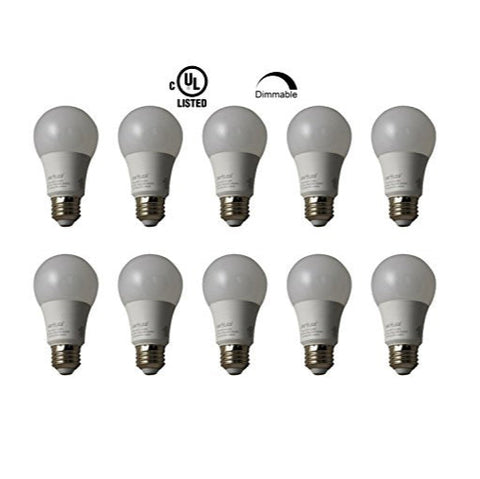 MW LED 9W LED A19 E26 Bulb CUL-Listed Dimmable (60-Watt Equivalent), 800 Lumens, Medium Screw Base, 350° Beam Angle - (10 Packed) Daylight 5000K)