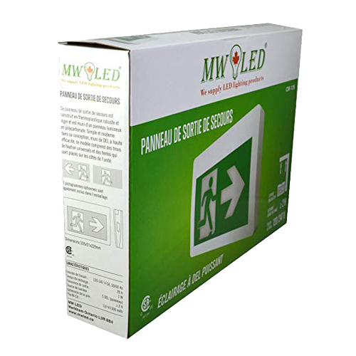 MW LED Exit Sign Running Man Thermoplastic Sign Combo Emergency Light LED Left Right Battery Backup for 120 Minutes 120v 347v Universal mounting CSA Listed (CM-126)