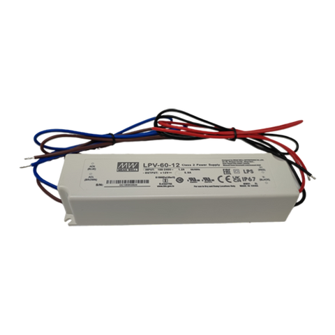 Mean Well LPV-60-12 Single Output LED Power Supply 60W 12V 5A, IP67, Cable Output, Waterproof, (Certified cUL ,Class 2)