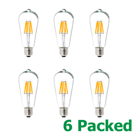 MW ST21(ST64) 6 Packed LED Edison Light Bulb Filament Vintage Classic Light Bulb E26 Base 6 Watt(60W Equivalent) for Home Restaurant, 2700K,Warm White