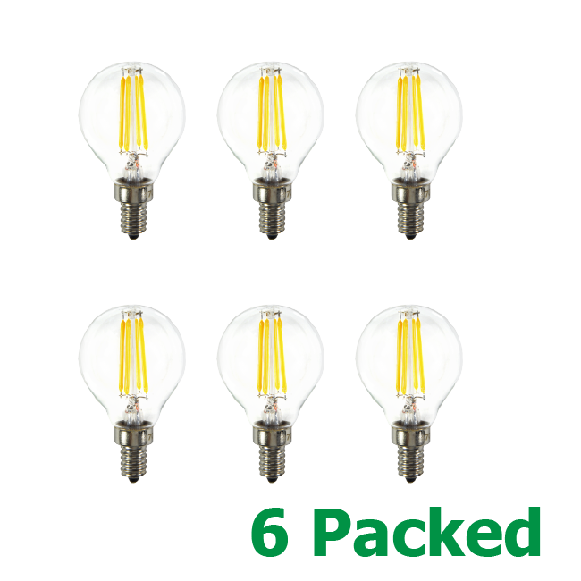 MW LED 6-Packed G16 Filament Bulb 4W (40W Equivalent) 400 Lumens E12 Candelabra LED 2700K Warm White ,Candle Chandelier, Vanity Light Bulbs