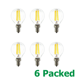 MW LED 6-Packed G16 Filament Bulb 4W (40W Equivalent) 400 Lumens E12 Candelabra LED 2700K Warm White ,Candle Chandelier, Vanity Light Bulbs