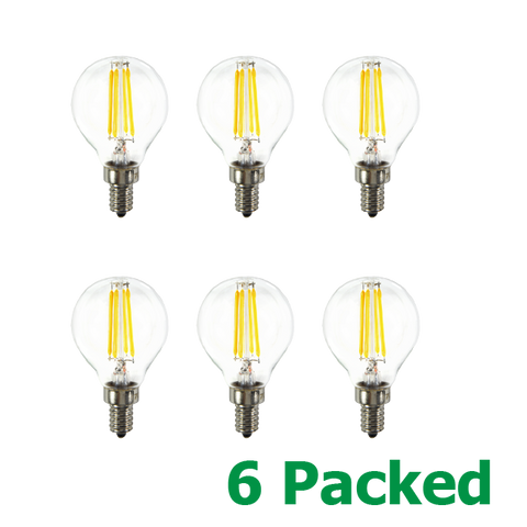 MW LED 6-Packed G16 Filament Bulb 4W (40W Equivalent) 400 Lumens E12 Candelabra LED 2700K Warm White ,Candle Chandelier, Vanity Light Bulbs