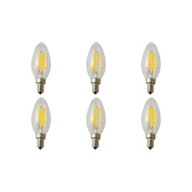 MW LED 6-Packed B11 Filament Bulb 6W (60W Equivalent) 600 Lumens E12 Candelabra LED 2700K Warm White Candle Light Bulbs