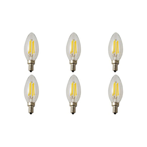 MW LED 6-Packed B11 Filament Bulb 6W (60W Equivalent) 600 Lumens E12 Candelabra LED 2700K Warm White Candle Light Bulbs