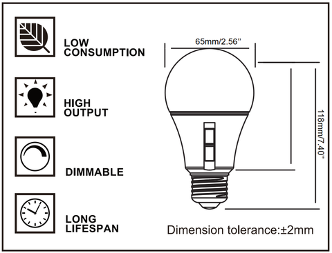 MW LED A19 Dimmable LED Bulb, Color Selectable, 14W (100W Equivalent), 1600 Lumens, 2700K, 3000K, 4000K, 5000K, 5CCT, Flicker Free, UL Listed (10-Pack)