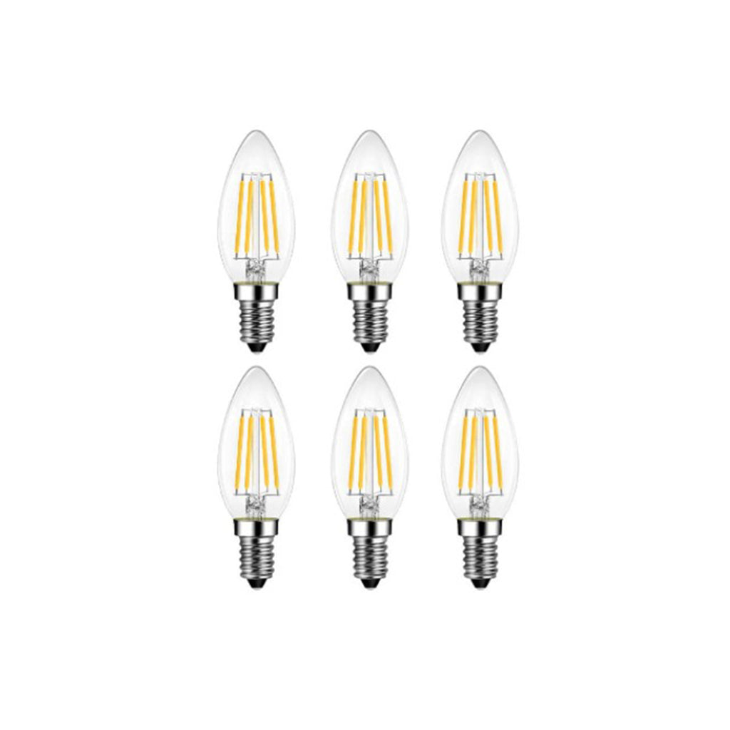 MW LED 6-Packed B11 Filament Bulb 7W (75W Equivalent) 800 Lumens E12 Candelabra LED 5000K Daylight Candle Light Bulbs
