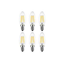 MW LED 6-Packed B11 Filament Bulb 7W (75W Equivalent) 800 Lumens E12 Candelabra LED 5000K Daylight Candle Light Bulbs