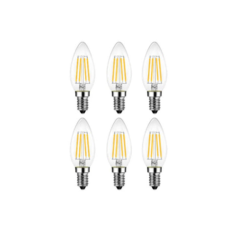 MW LED 6-Packed B11 Filament Bulb 7W (75W Equivalent) 800 Lumens E12 Candelabra LED 5000K Daylight Candle Light Bulbs