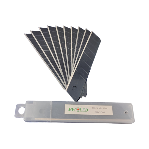 MW LED 18mm Snap-Off Blades 10-Pack , Quality Black Carbon Steel, Sharper, Replacement Blade for 18mm Box Cutter & Utility Knife.