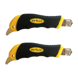 MW LED 18mm Utility Knife, Black Steel Blade Anti-Slip Rubber Grip SNAP-Off Cutter (2-Pack)