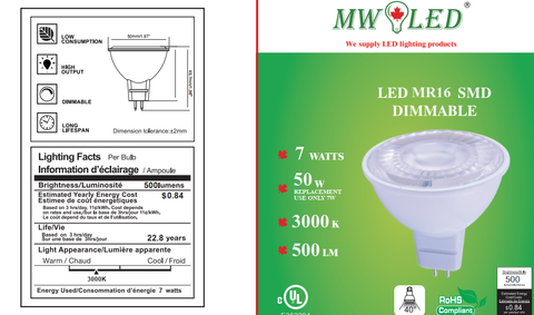 MR16 LED Light Bulb, 50W Incandescent Replacement Spotlight, 3000K Warm White