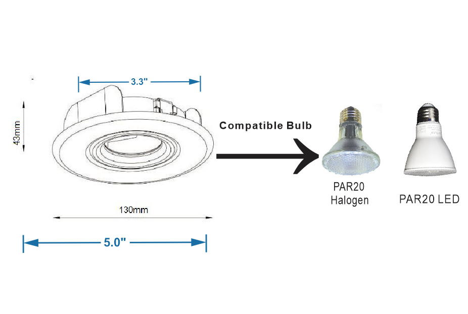 MW LED Recessed Lighting Trim with Gimbal (4" PAR20 Round, Matte White) for 4 1/4" Housing