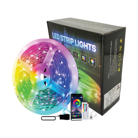 RGB LED Strip Lights Lights Music Sync Smart Lights with Bluetooth APP Control 44 Keys Remote, Color Changing Led Lights Strip for Bedroom Christmas Party Home Decoration