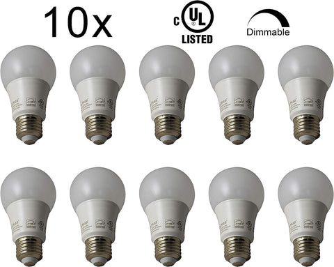 MW LED 9W LED A19 E26 Bulb CUL-Listed Dimmable (60-Watt Equivalent), 800 Lumens, Medium Screw Base, 350° Beam Angle - (10 Packed) Daylight 5000K)