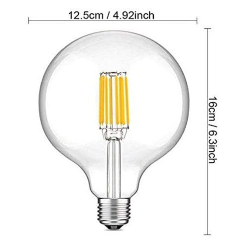 G125  Light Bulb  10W LED Filament 80W Incandescent, Base E26, 2700K Warm White