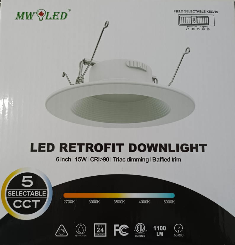 5-inch and 6-inch Integrated LED Recessed Ceiling Light, Dimmable Downlight, 5CCT Selectable (2700k/3000K/3500K/4000k/5000K)  CETL Listed