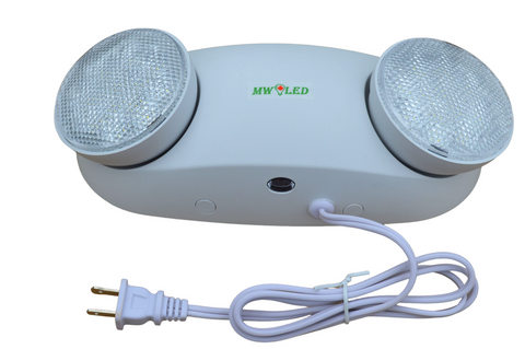 MW LED Emergency Lights with Battery Backup, Fixtures for Business Home Power Failure Emergency Exit Sign Lighting with 43 Chin Plug in Cord, Adjustable Two Heads, AC120V Input, CSA Listed