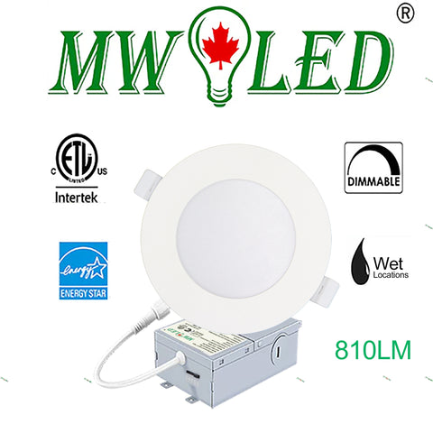 MW LED 4 Inch Dimmable LED Slim Pot Light , 9W 810LM 5CCT (2700K/3000K/3500K/4000K/5000K) Adjustable Energy Star ETL Listed IC Rated Wet Locations