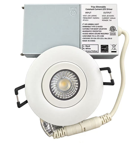 MW LED 3 Inch Gimbal LED Downlight Dimmable Recessed Ceiling Directional Rotatable Light Damp Location ETL Listed IC Rated