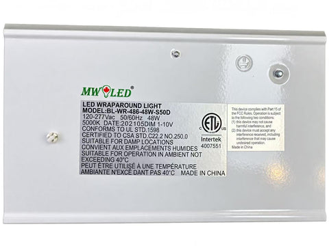 MW LED Wraparound Light 48W 4000 Lumens, 5000K 4FT LED Wraparound Light Fixture, Frosted Cover, Linear Flush Mount Ceiling Light for Garage Workshop Office Basement Workbench