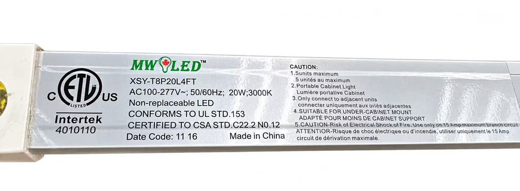 LED T8 Under Cabinet Light, 4 feet, 3000K Warm White,20W,Metal Base Frost.Non-replaceable LED