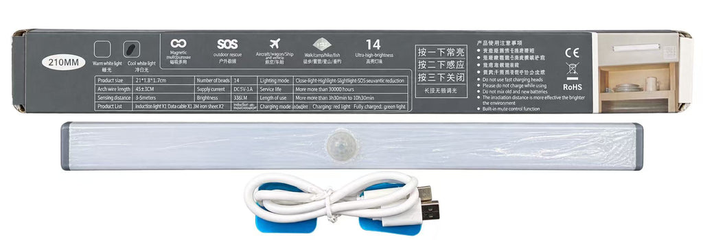 LED Lamp,1pc 21 cm USB Rechargeable Led Light,Perfect For Cabinet, Wardrobe And Hallway, Wireless Motion Sensor Under Cabinet Lighting, Rechargeable Magnetic Night Lamp For Hallway Kitchen Cabinet Shelf Wardrobe House Room Decoration