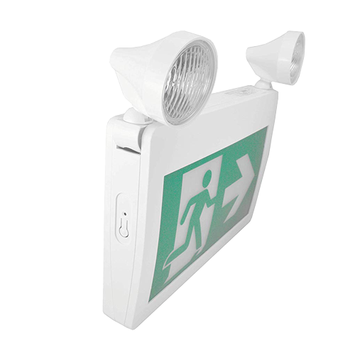 MW LED Exit Sign CM-316 Running Man Thermoplastic Sign Combo Emergency Light LED with 2 Heads*LED 2W x 2, Left Right Battery Backup for 120 Minutes 120v/347v Universal mounting CSA Listed (CM-316)