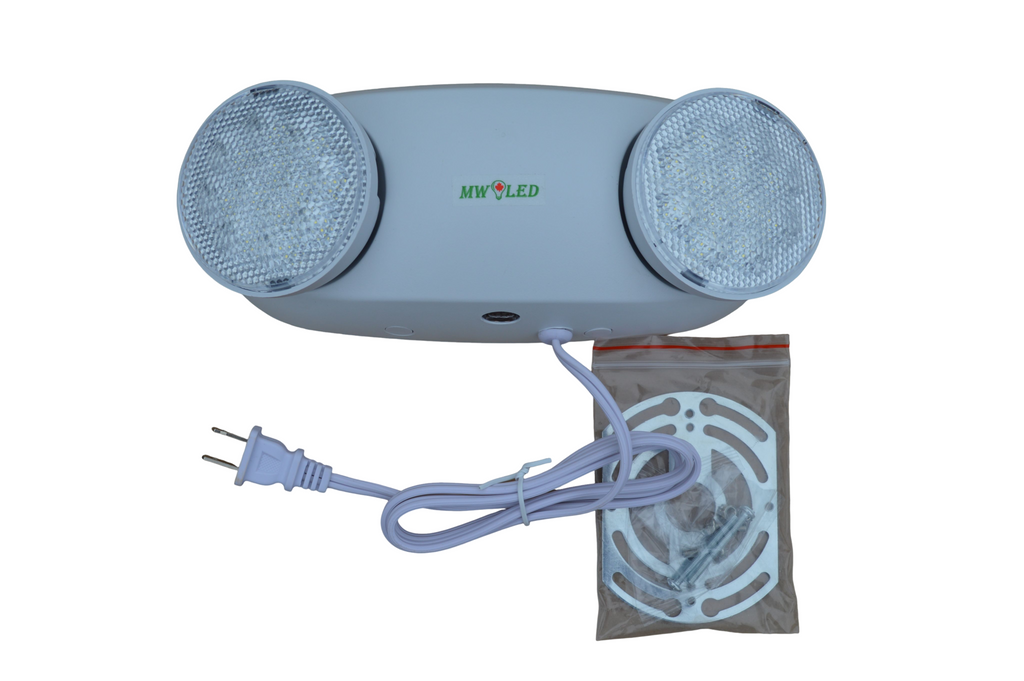 MW LED Emergency Lights with Battery Backup, Fixtures for Business Home Power Failure Emergency Exit Sign Lighting with 43 Chin Plug in Cord, Adjustable Two Heads, AC120V Input, CSA Listed