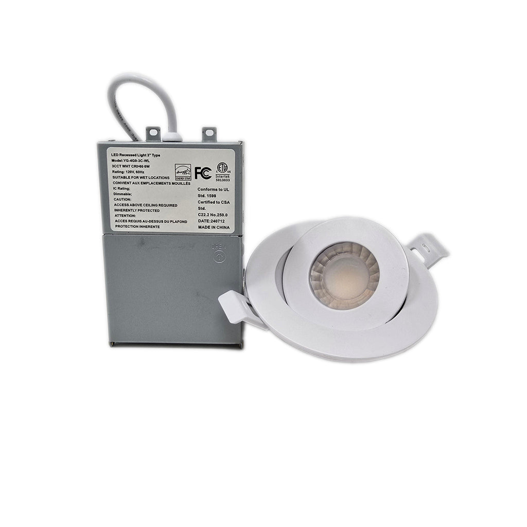 MW LED  3 inch Gimbal Recessed LED Pot Lights, with Junction Box, Dimmable IC Rated 180° Rotatable Ceiling Light/Potlight, 6W 500LM 3000/4000/5000K(Multi CCT) White Trim