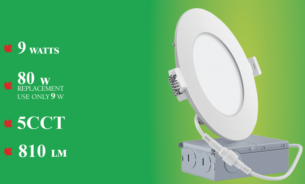 MW LED 4 Inch Dimmable LED Slim Pot Light , 9W 810LM 5CCT (2700K/3000K/3500K/4000K/5000K) Adjustable ETL Listed IC Rated Wet Locations