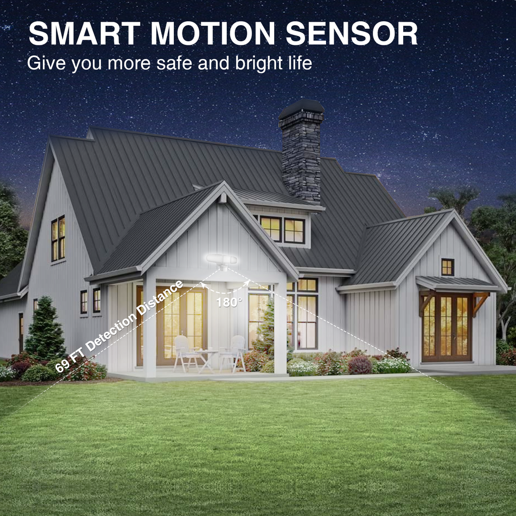 MW LED Motion Sensor Outdoor Flood Light, 40W Ultra Bright 4500LM, 5000K Waterproof LED 3-Head Security Light, Dusk to Dawn Mode, ETL Certified